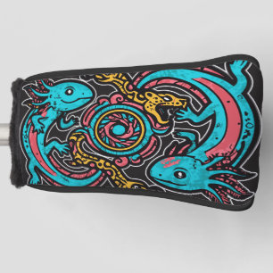 Aztec God Xolotl Fighting Jaguar Battle Tribal Art Golf Head Cover