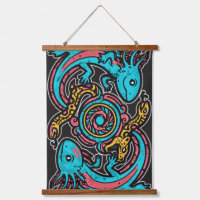 Aztec God Xolotl Fighting Jaguar Battle Tribal Art