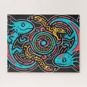 Aztec God Xolotl Fighting Jaguar Battle Tribal Art Jigsaw Puzzle
