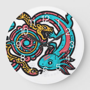Aztec God Xolotl Fighting Jaguar Battle Tribal Art Large Clock