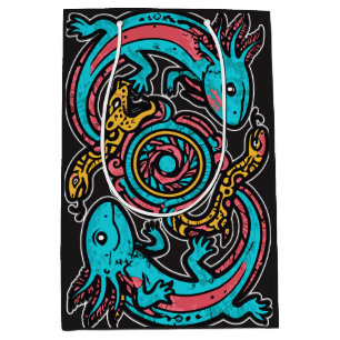 Aztec God Xolotl Fighting Jaguar Battle Tribal Art Medium Gift Bag