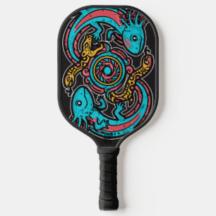 Aztec God Xolotl Fighting Jaguar Battle Tribal Art Pickleball Paddle