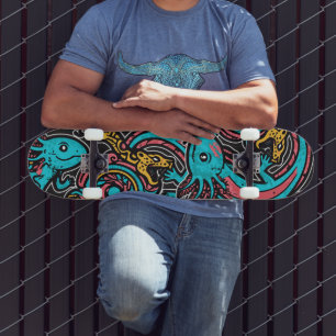 Aztec God Xolotl Fighting Jaguar Battle Tribal Art Skateboard