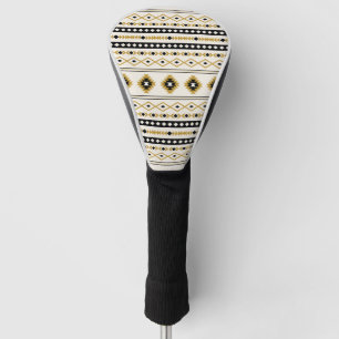 Aztec Gold Black Cream Mixed Motifs Pattern Golf Head Cover