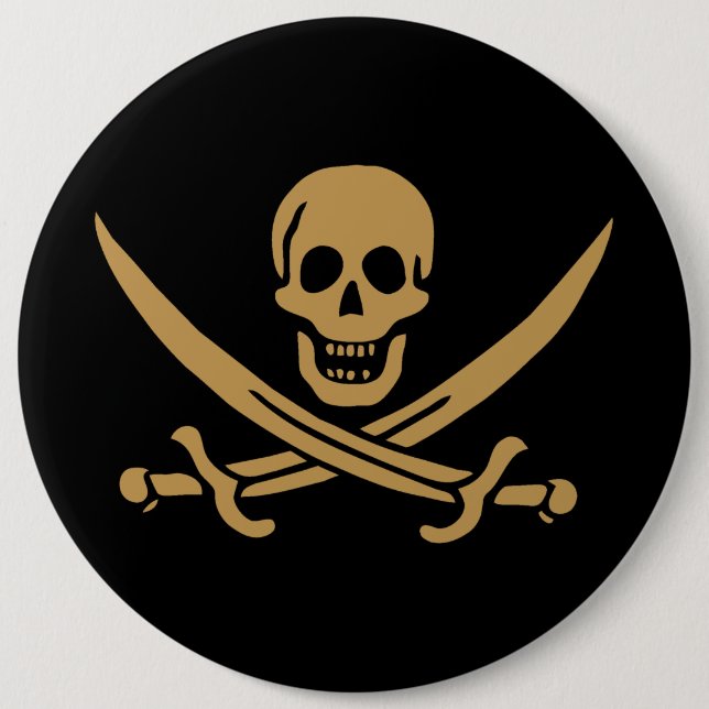 Aztec Gold Skull & Cutlass Pirate Calico Jack 6 Cm Round Badge (Front)