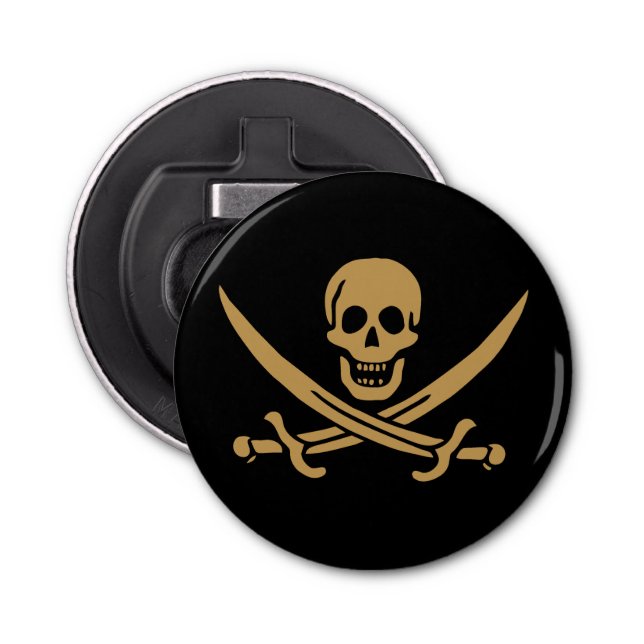 Aztec Gold Skull & Cutlass Pirate Calico Jack Bottle Opener (Front)