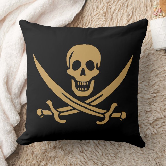 Aztec Gold Skull & Cutlass Pirate Calico Jack Cushion (Blanket)