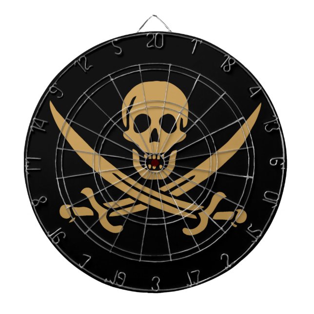 Aztec Gold Skull & Cutlass Pirate Calico Jack Dartboard (Front)