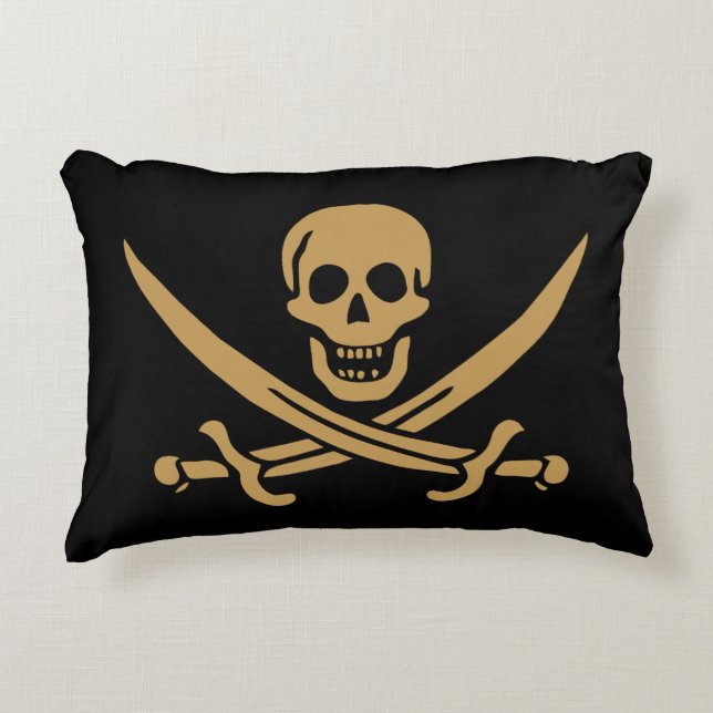 Aztec Gold Skull & Cutlass Pirate Calico Jack Decorative Cushion (Front)