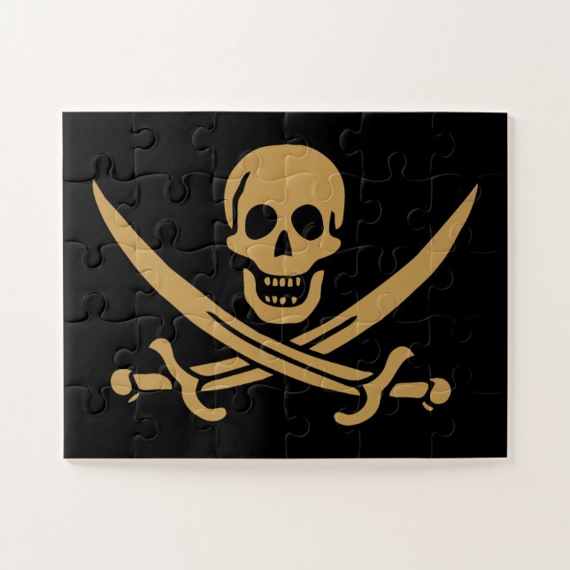 Aztec Gold Skull & Cutlass Pirate Calico Jack Jigsaw Puzzle (Horizontal)