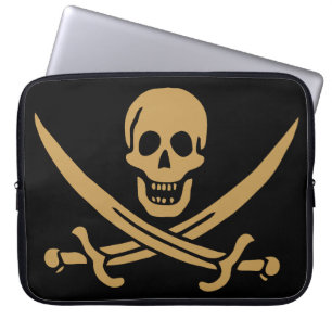 Aztec Gold Skull & Cutlass Pirate Calico Jack Laptop Sleeve