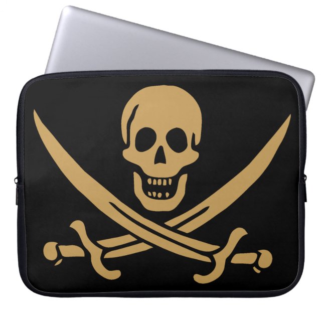 Aztec Gold Skull & Cutlass Pirate Calico Jack Laptop Sleeve (Front)