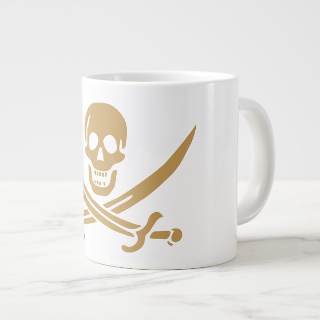 Aztec Gold Skull & Cutlass Pirate Calico Jack Large Coffee Mug (Front Right)