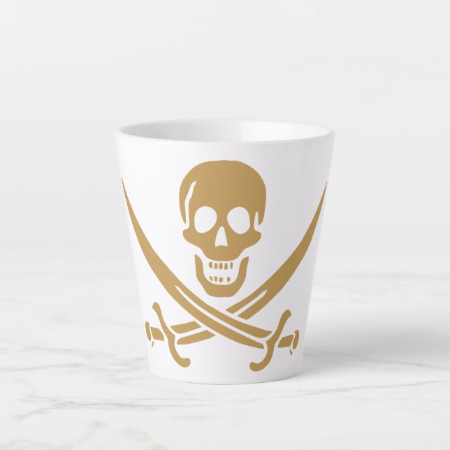 Aztec Gold Skull & Cutlass Pirate Calico Jack Latte Mug (Front)