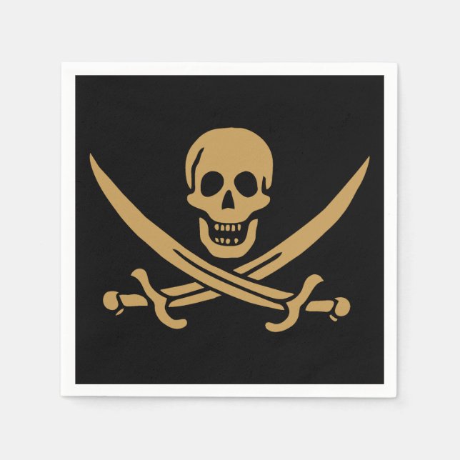 Aztec Gold Skull & Cutlass Pirate Calico Jack Napkin (Front)