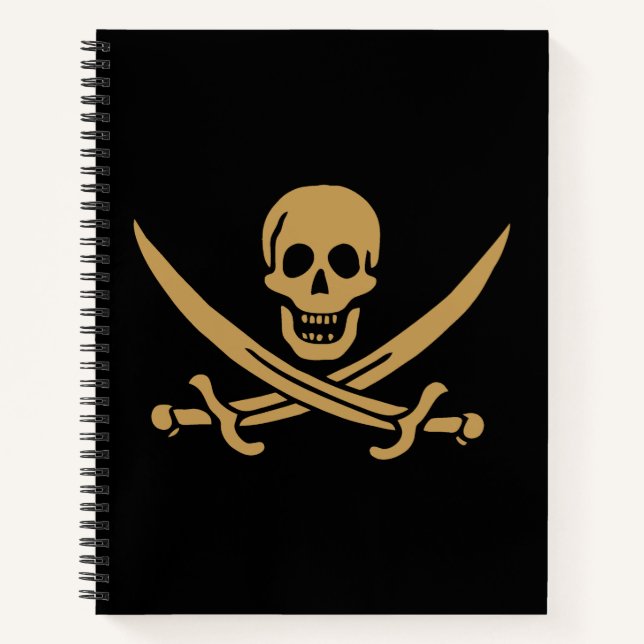 Aztec Gold Skull & Cutlass Pirate Calico Jack Notebook (Front)