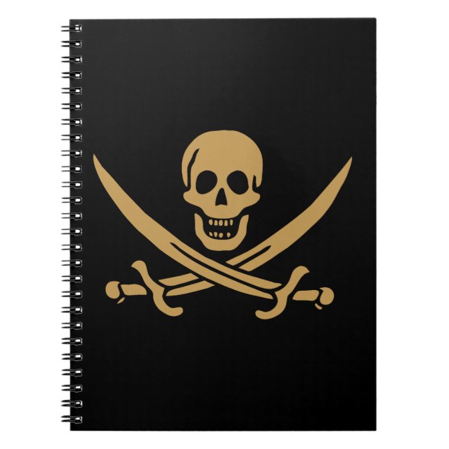 Aztec Gold Skull & Cutlass Pirate Calico Jack Notebook (Front)