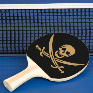 Aztec Gold Skull & Cutlass Pirate Calico Jack Ping Pong Paddle