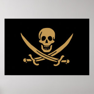 Aztec Gold Skull & Cutlass Pirate Calico Jack Poster