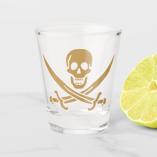 Aztec Gold Skull & Cutlass Pirate Calico Jack Shot Glass (Front)