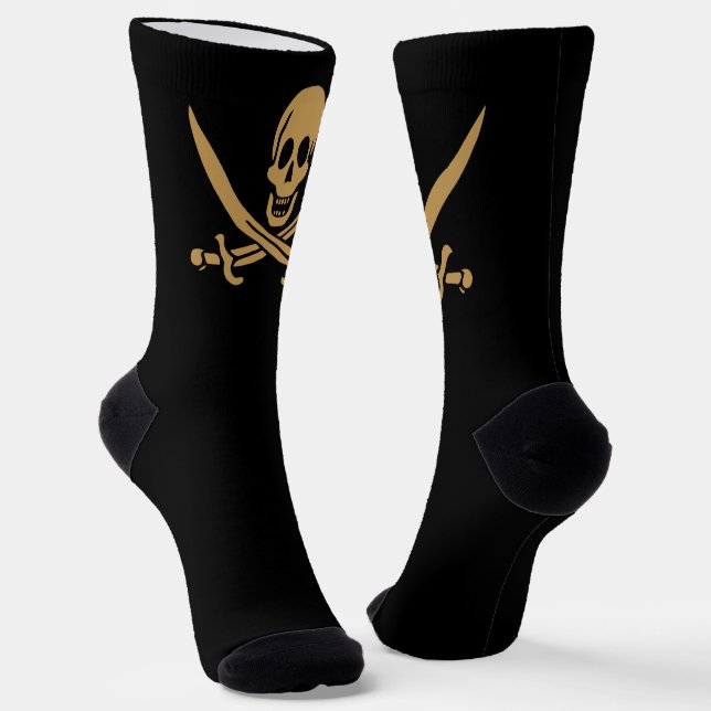Aztec Gold Skull & Cutlass Pirate Calico Jack Socks (Angled)