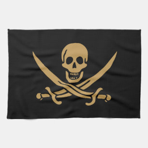 Aztec Gold Skull & Cutlass Pirate Calico Jack Tea Towel