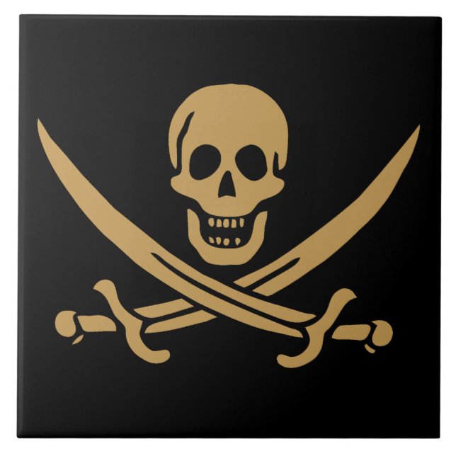 Aztec Gold Skull & Cutlass Pirate Calico Jack Tile (Front)