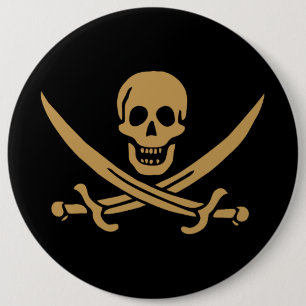 Aztec Gold Skull Swords Pirate flag of Calico Jack 6 Cm Round Badge