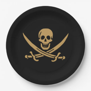 Aztec Gold Skull Swords Pirate flag of Calico Jack Paper Plate
