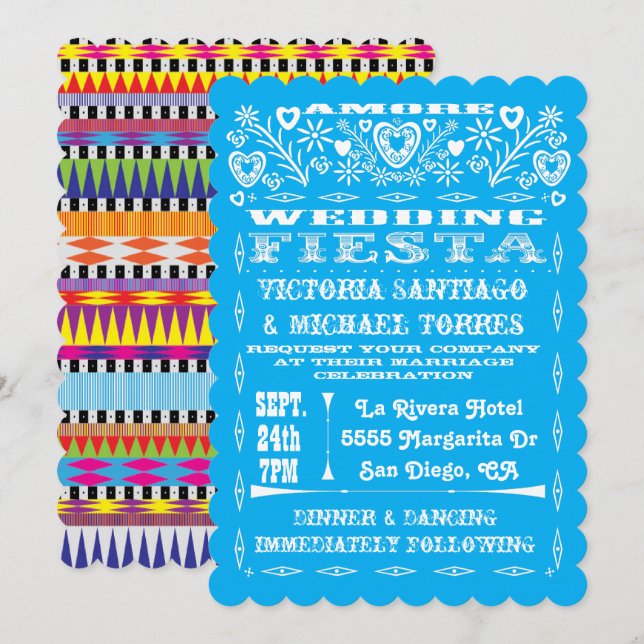 Aztec Graphic Mexican Wedding Papel Picado invites (Front/Back)