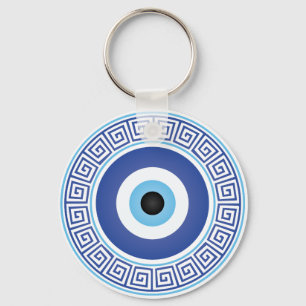 Aztec Greek Circle Key Evil Eye Blue White Key Ring