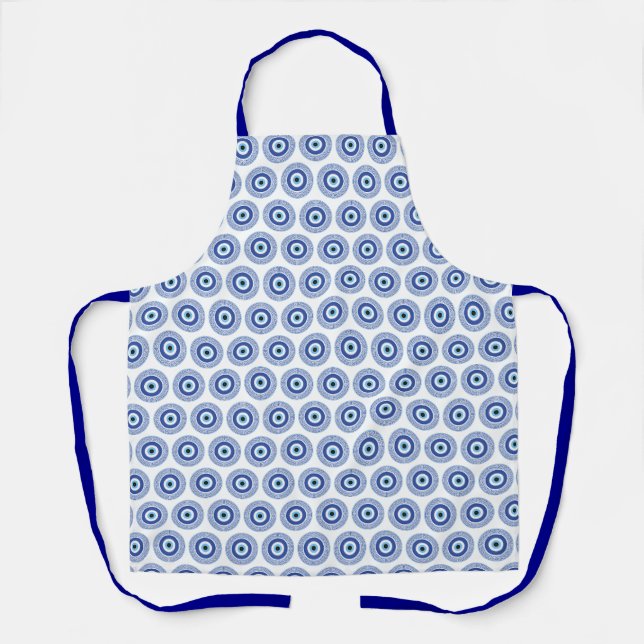 Aztec Greek Circle Key Evil Eye Pattern Blue Apron (Front)