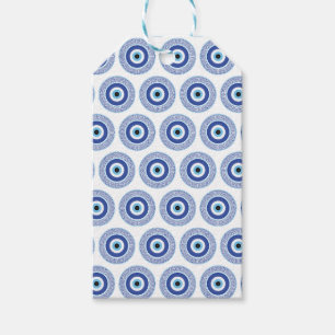 Aztec Greek Circle Key Evil Eye Pattern Blue Gift Tags