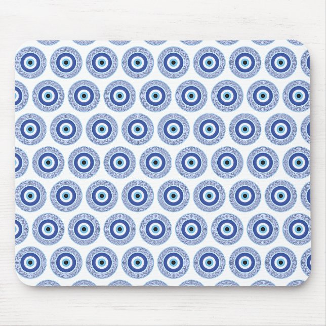 Aztec Greek Circle Key Evil Eye Pattern Blue Mouse Mat (Front)