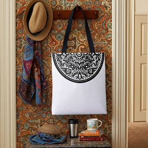 Aztec half circle graphic tote bag