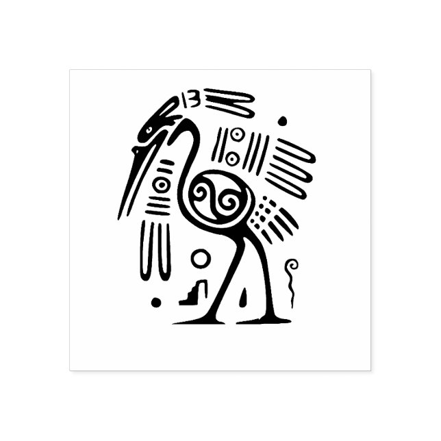 Aztec Heron Waterbird Art Rubber Stamp (Imprint)