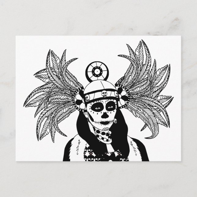 Aztec Indian Day Of The Dead Skeleton man art  Postcard (Front)