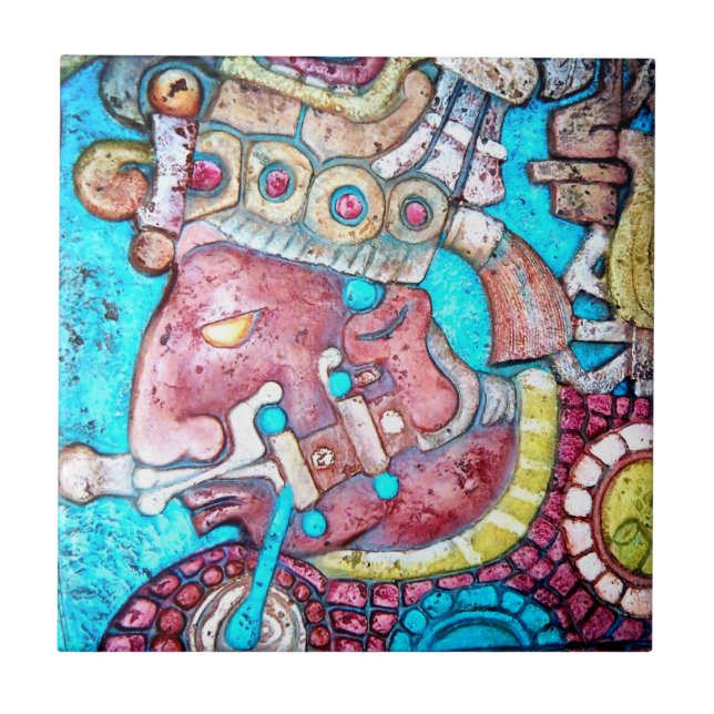 Aztec Indian Mayan temple High Priest relief Tile (Front)