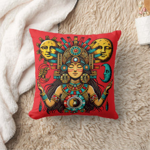 Aztec Indian woMan princess sun moon Folk art Cushion