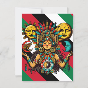 Aztec Indian woMan princess sun moon Folk art Postcard