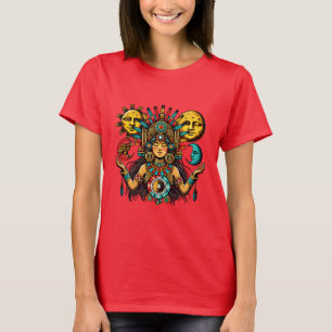 Aztec Indian woMan princess sun moon Folk art T-Shirt