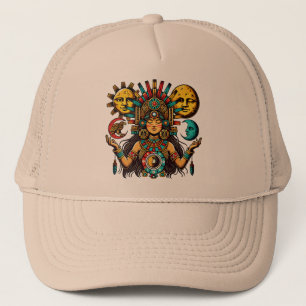 Aztec Indian woMan princess sun moon Folk art Trucker Hat