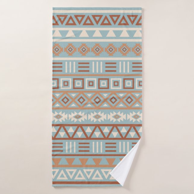 Aztec Influence Pattern Blue Cream Terracottas Bath Towel (Bath Towel)