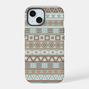 Aztec Influence Pattern Blue Cream Terracottas iPhone 15 Case