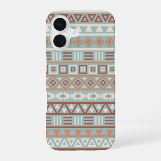Aztec Influence Pattern Blue Cream Terracottas iPhone 16 Case (Back)