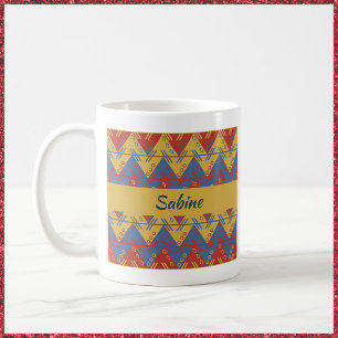 Aztec Inspired Blue Red and Gold Coffee Mug
