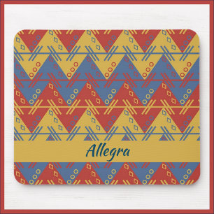 Aztec Inspired Blue Red and Gold Mouse Mat