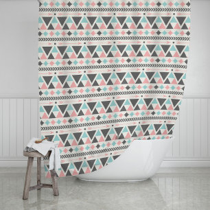 Aztec Inspired Coral and Mint Pattern Shower Curtain
