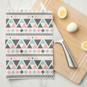 Aztec Inspired Coral and Mint Pattern Tea Towel