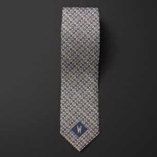 Aztec-Inspired Indigo and Sand Pattern Tie